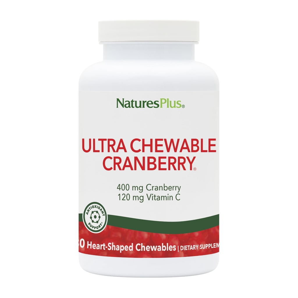 Natures Plus Ultra Chewable Cranberry Love Berries - 400 mg, 180 Vegetarian Tablets - Natural Cranberry Supplement, Προάγει την Ουρολοίμωξη - Μη ΓΤΟ, Χωρίς Γλουτένη - 90 Σερβιέτες