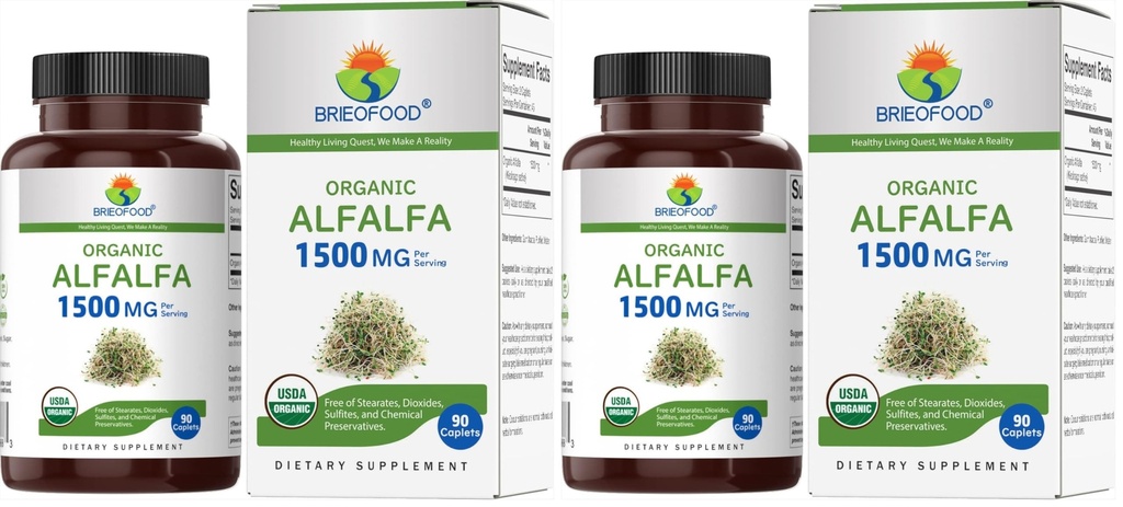 Organic Alfalfa 1500mg, 45 Servings, Vegetarian, Gluten Free, 90 Vegetarian Tablets (Pack of 2)
