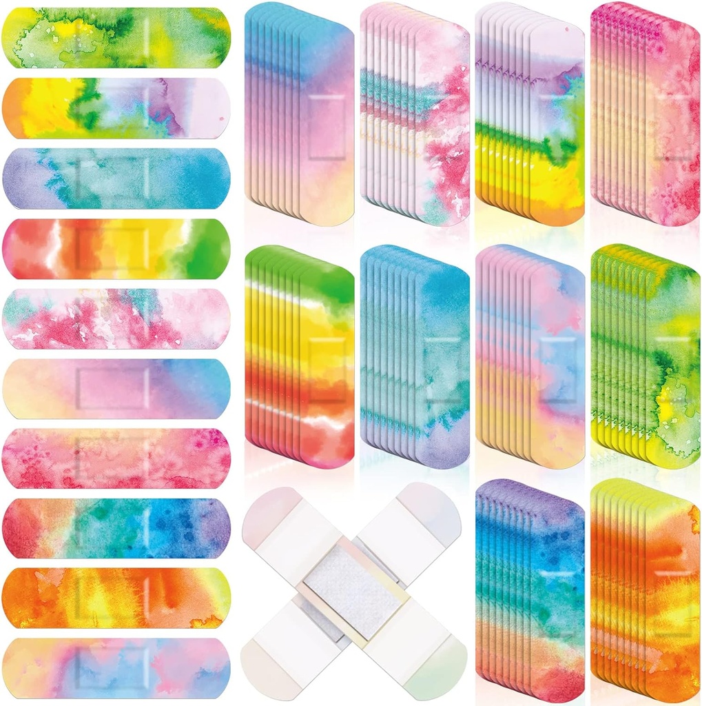 Lunsweer 120 Pcs Παιδικές γάζες Μαζική Tie Dye Pastel χρωματιστές γάζες για το παιδί χαριτωμένο Αδιάβροχο Ευέλικτη Adhesive Tap Αναπνεόμενη φροντίδα για το παιδί Todler Cut Scrapes Burns, 10 Style (Tie Dye)