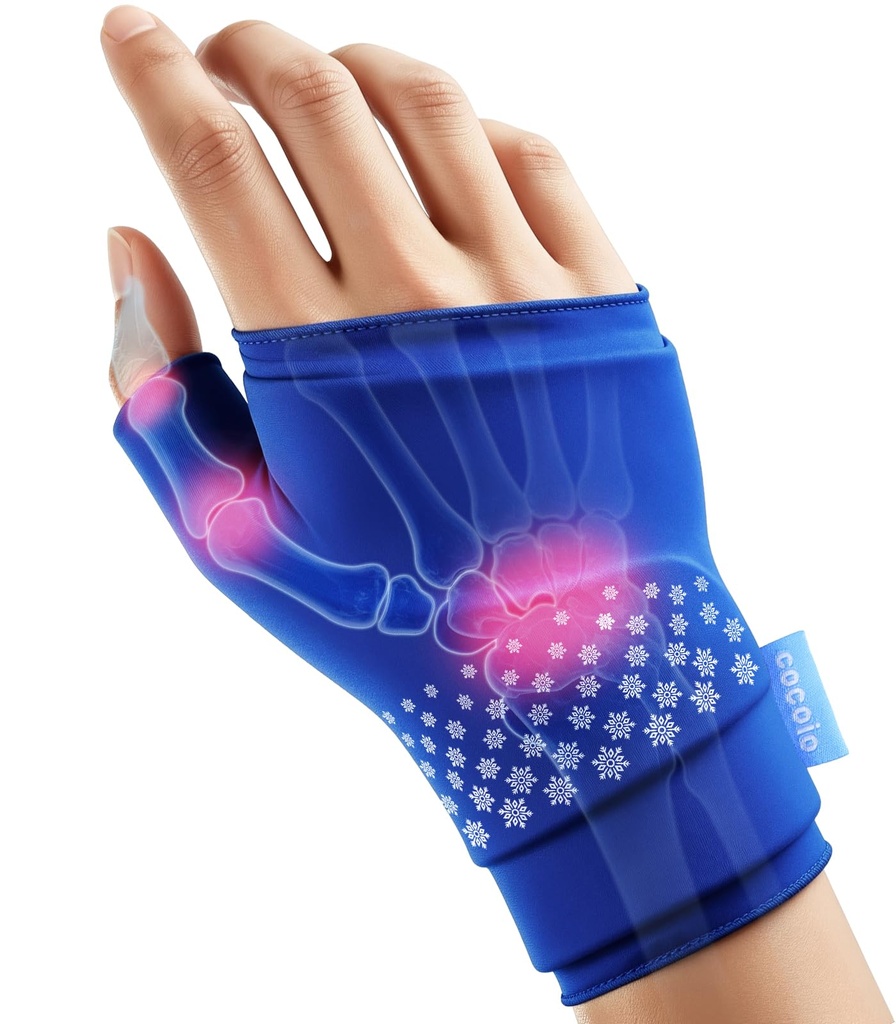 Thumb & Wrist Hot Cold Ice Pack Wrap, Fits Either Hand, Size M | 3D Thickened Reusable Gel Pad, Ergonomic Fit, Long Hot & Cold for Carpal Tunnel, Arthritis, Tendonitis, Post-Surgery