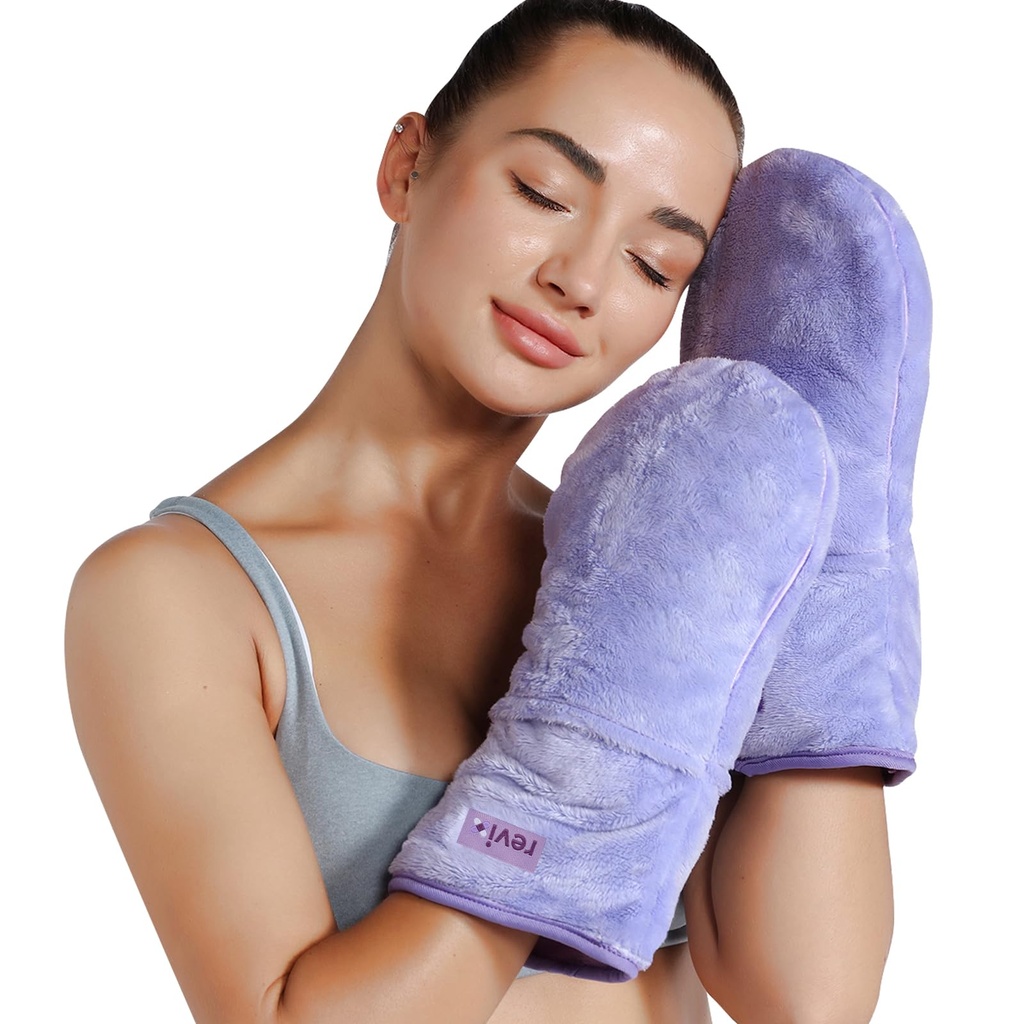 REVIX Microwave Heating Mittens for Hands, Moist Heat Hand Warmers, Purple | Microwavable Flaxseed Fill, Reusable Moist Heat, Hot & Cold Hand Muff, Daily Warmth, Hand Warmer Mittens, 1 Pair