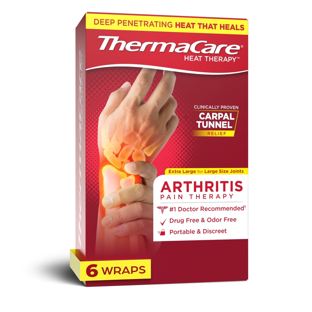 ThermaCare Arthritis Heat Wraps for Joint Pain Relief, 6 Count | Heating Pads for Hands, Wrists & Knees, 8-Hour Therapy, Flexible, Drug-Free, Daily Comfort & Support