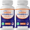Vitamatic Vitamin B12 5000 mcg – 365 Fast Dissolve Tablets Berry Flavor – Supports Energy Production & Nervous System Health – Non-GMO, Gluten-Free- 2 Pack