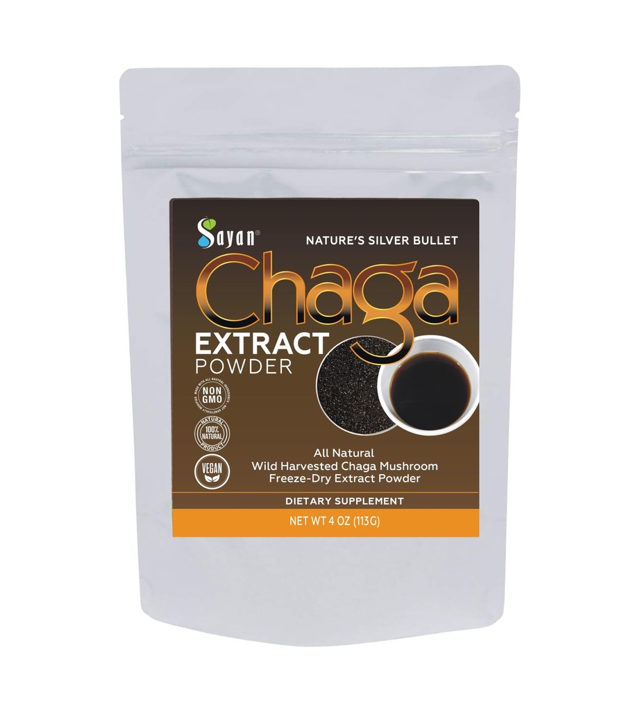 Sayan Chaga Mushroom Extract Powder (4oz) – Παγωμένη Αποξηραμένη Σιβηρική Άγρια Συγκομιδή - Βιολογικό Αντιοξειδωτικό Τσάι για την υποστήριξη του ανοσοποιητικού και της πέψης - Εστίαση, ενέργεια, καθαρότητα, ευεξία - Δεν Πρόσθετα