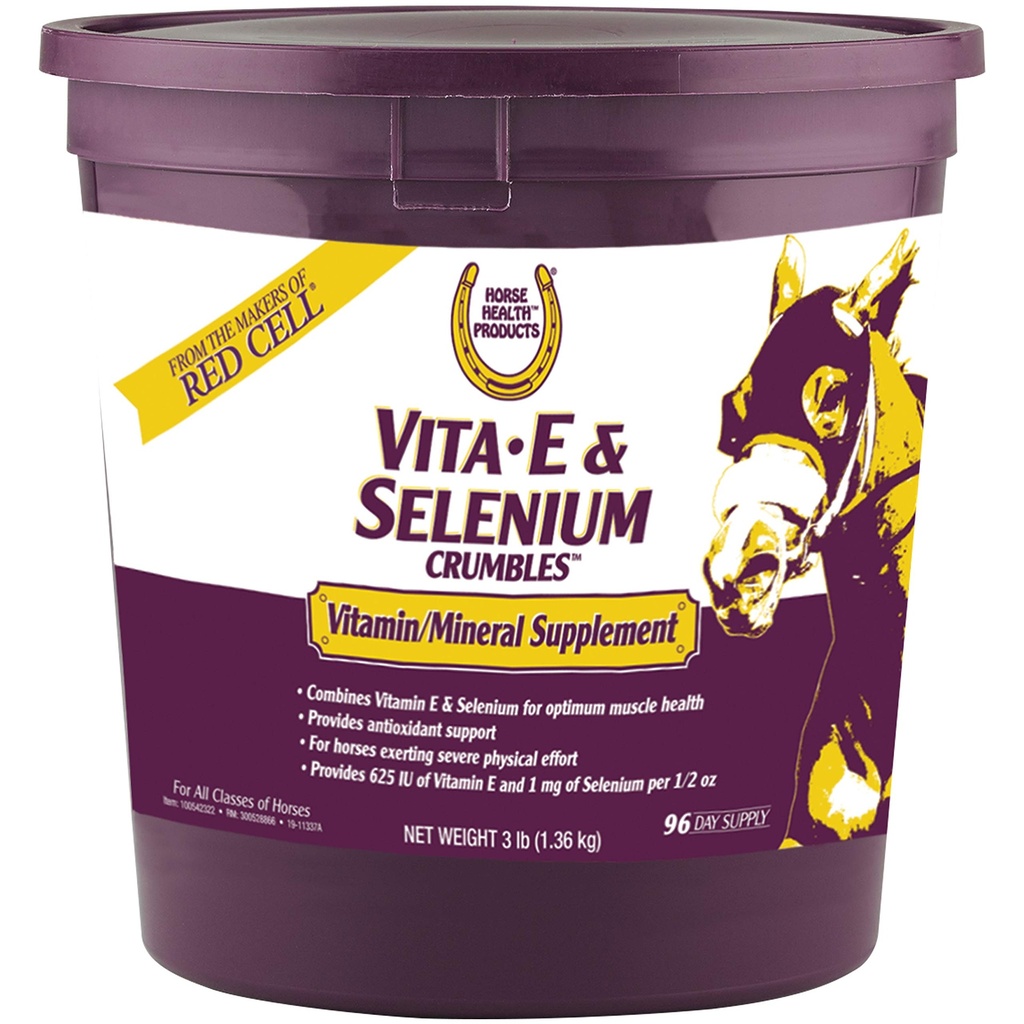 Horse Health Vita E & Selenium Crumbles Horse Vitamin Supplement, Υποστηρίζει την άριστη μυϊκή υγεία & αντιοξειδωτική υποστήριξη, 3 lbs., 96 Ημέρα προσφοράς