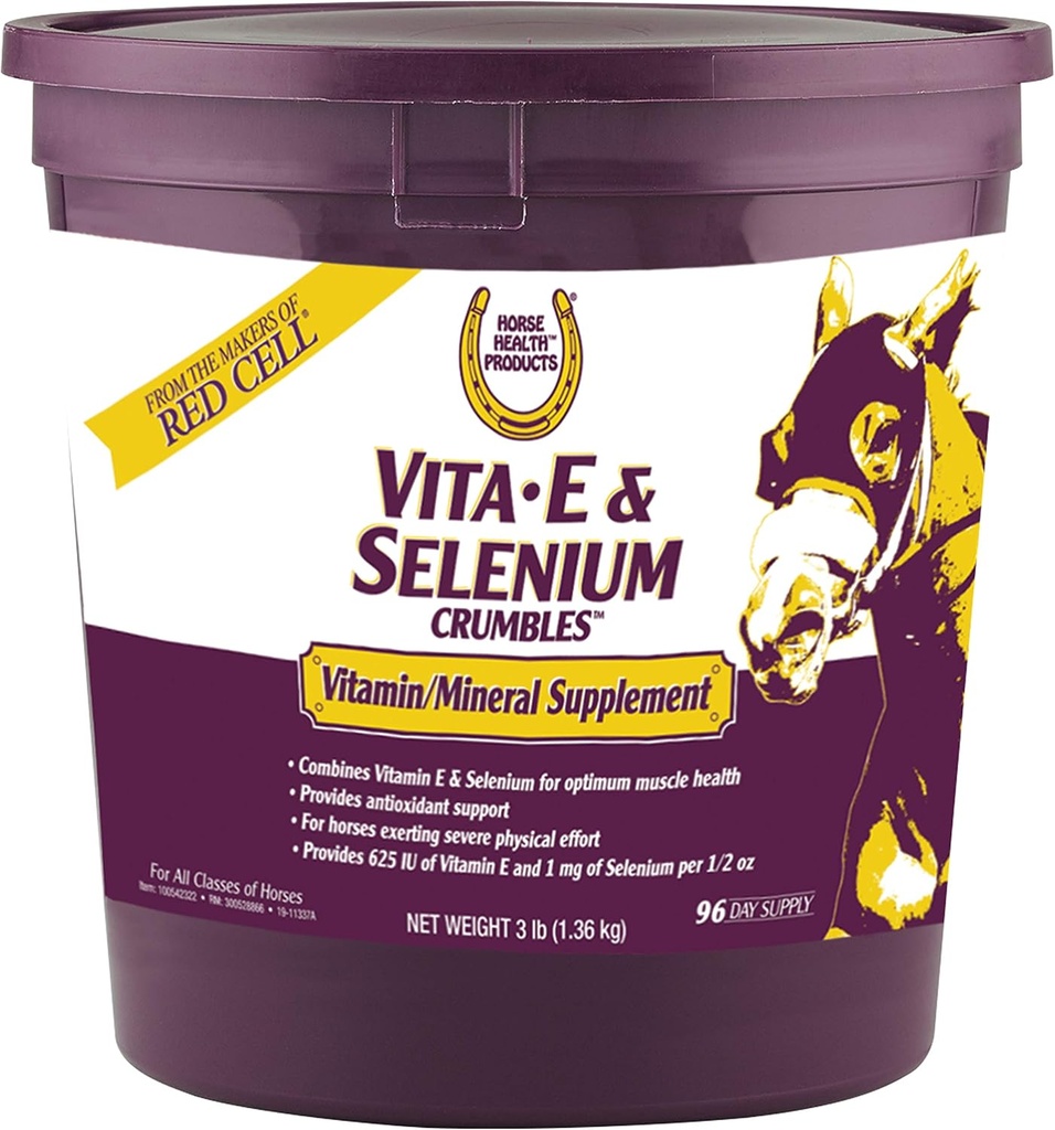 Horse Health Vita E & Selenium Crumbles Horse Vitamin Supplement, Υποστηρίζει την άριστη μυϊκή υγεία & αντιοξειδωτική υποστήριξη, 3 lbs., 96 Ημέρα προσφοράς