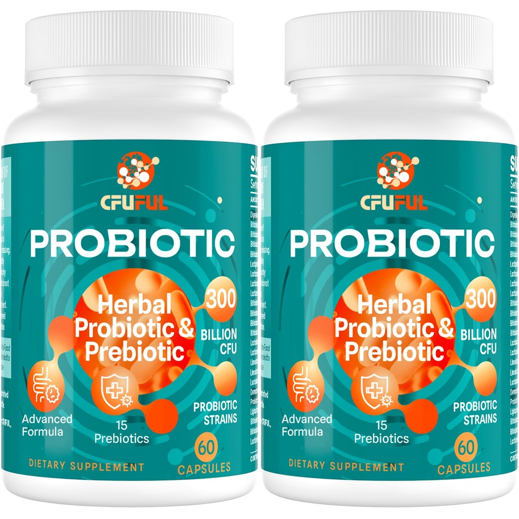 Probiotics for Women & Men - 300 Billion CFU, 24 Strains Probiotic + 15 Βιολογικά Βότανα Prebiotics Blend, για τη συνολική Digestive Gut Υγεία, ανοσοποίηση, δυσκοιλιότητα & Bloating, Ράφι Σταθερή - 4 Μήνες Προμήθεια