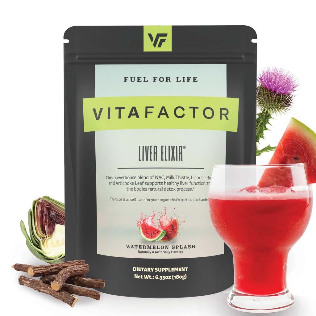 Liver Elixir – Premium Liver Cleanse Detox & Repair Powder with 1000mg of Milk Thistle & NAC, Artichoke Extract, Licorice Root - Made in USA - Watermelon (30 Servings)