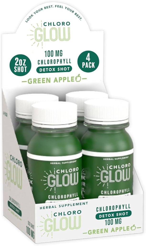 Chloroglow Chlorophyl Shots – Βιολογικό Φυτικό Πράσινο Apple Ποτό για Ανοσολογική Υποστήριξη & Καθαριότητα Σώματος – Φυσικό Συμπλήρωμα (4 Συσκευασία)
