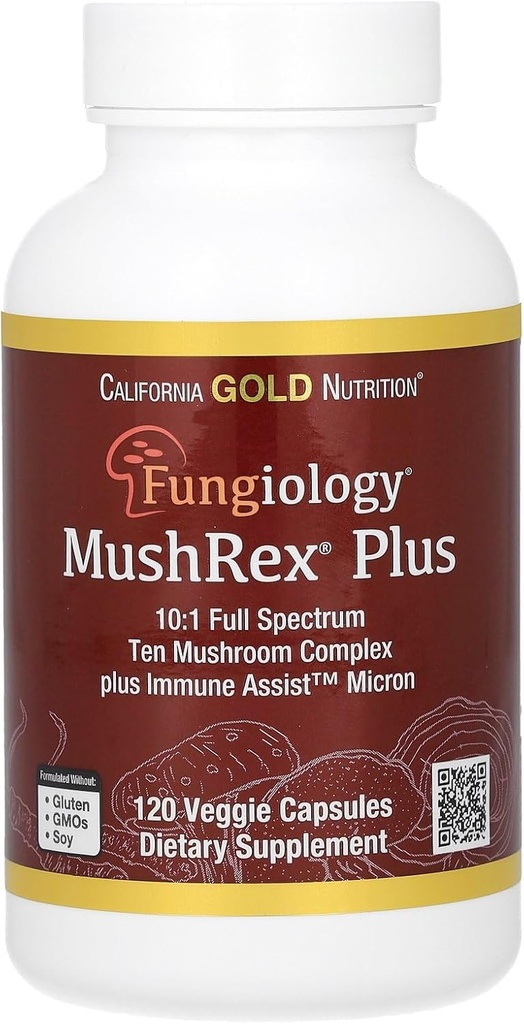 California Gold Nutrition Fungiology, MushRex Plus, Full-Spectrum Ten Mushroom Complex με Agaricus, Chaga, Cordyceps, και Lion's Mane, 120 Plantcaps