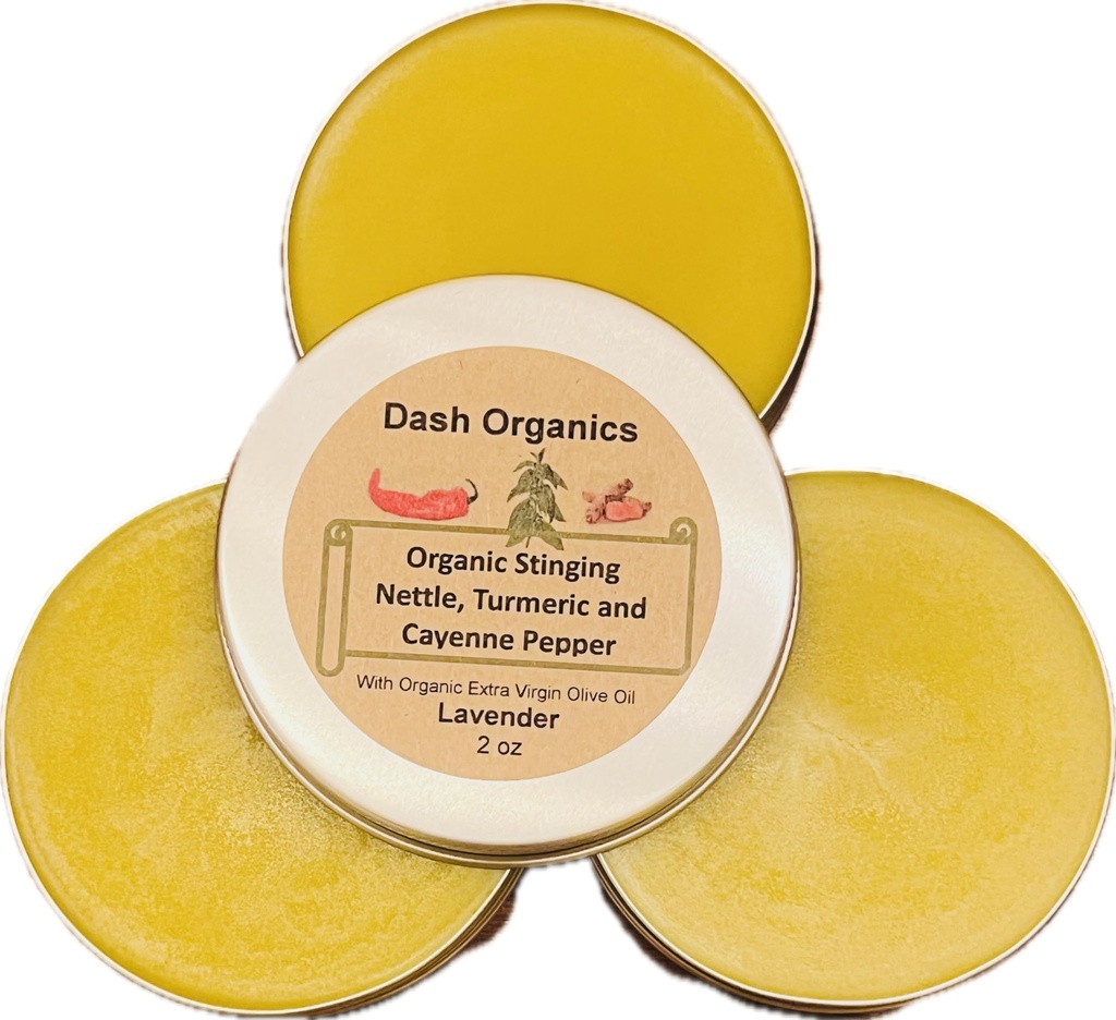 Organic Stinging Nettle, Turmeric and Cayenne Pepper Salve - Natural Warming Balm - 2oz Handmade Skin Nourishing Skin Care
