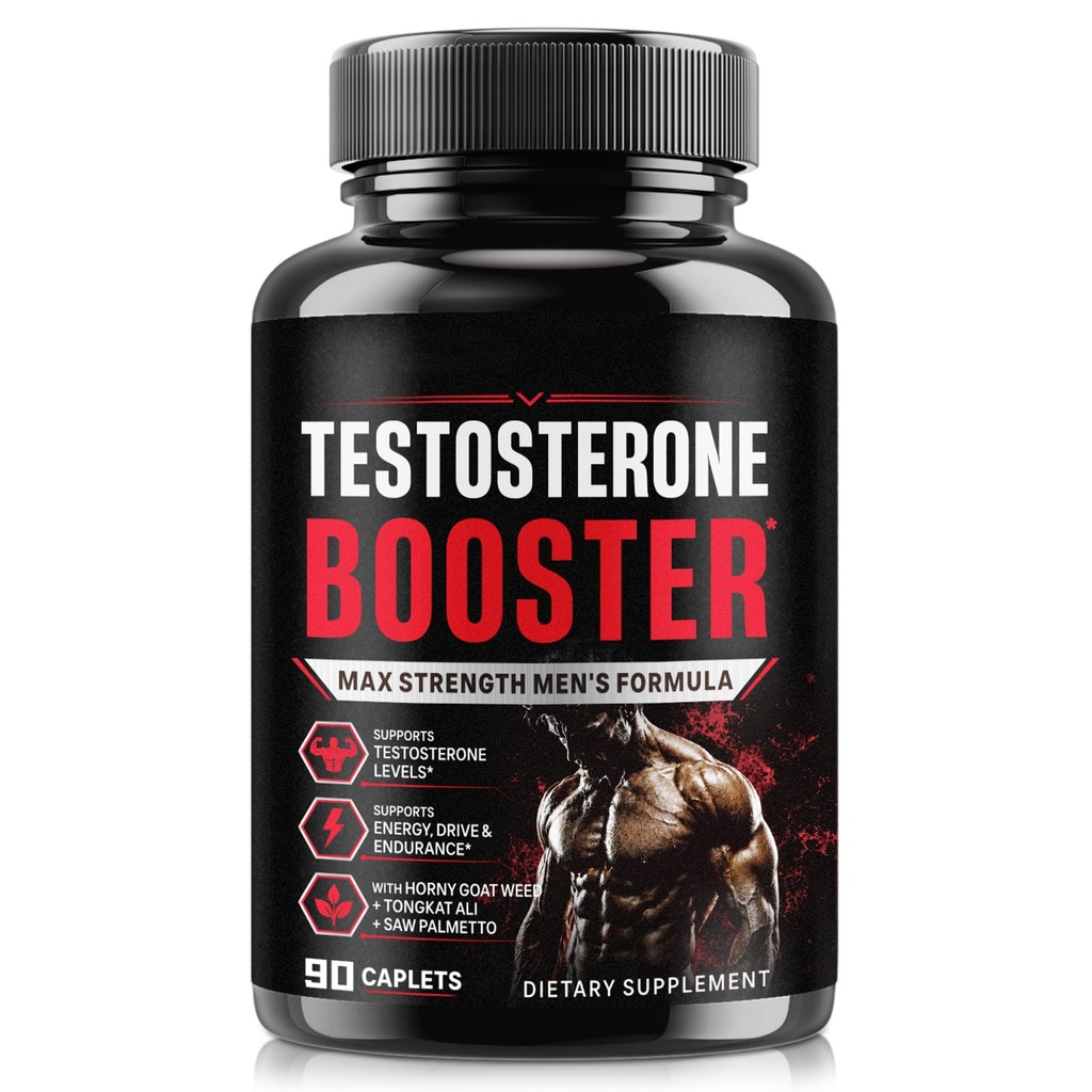 Testosterone Booster for Men, Supports Strength & Stamina, with Tongkat Ali, Saw Palmetto & Nettle Root, 90 Caplets