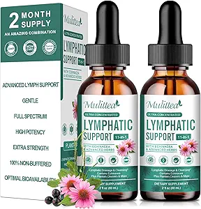 Mulittea Lymphatic Drainage Drops-Vegan 11-σε-1 Lymphatic Drainage Supplements-Lymph System Support with Echinacea, Cleanse-Non-GMO -2 fl oz-60 Servings-2 Pack
