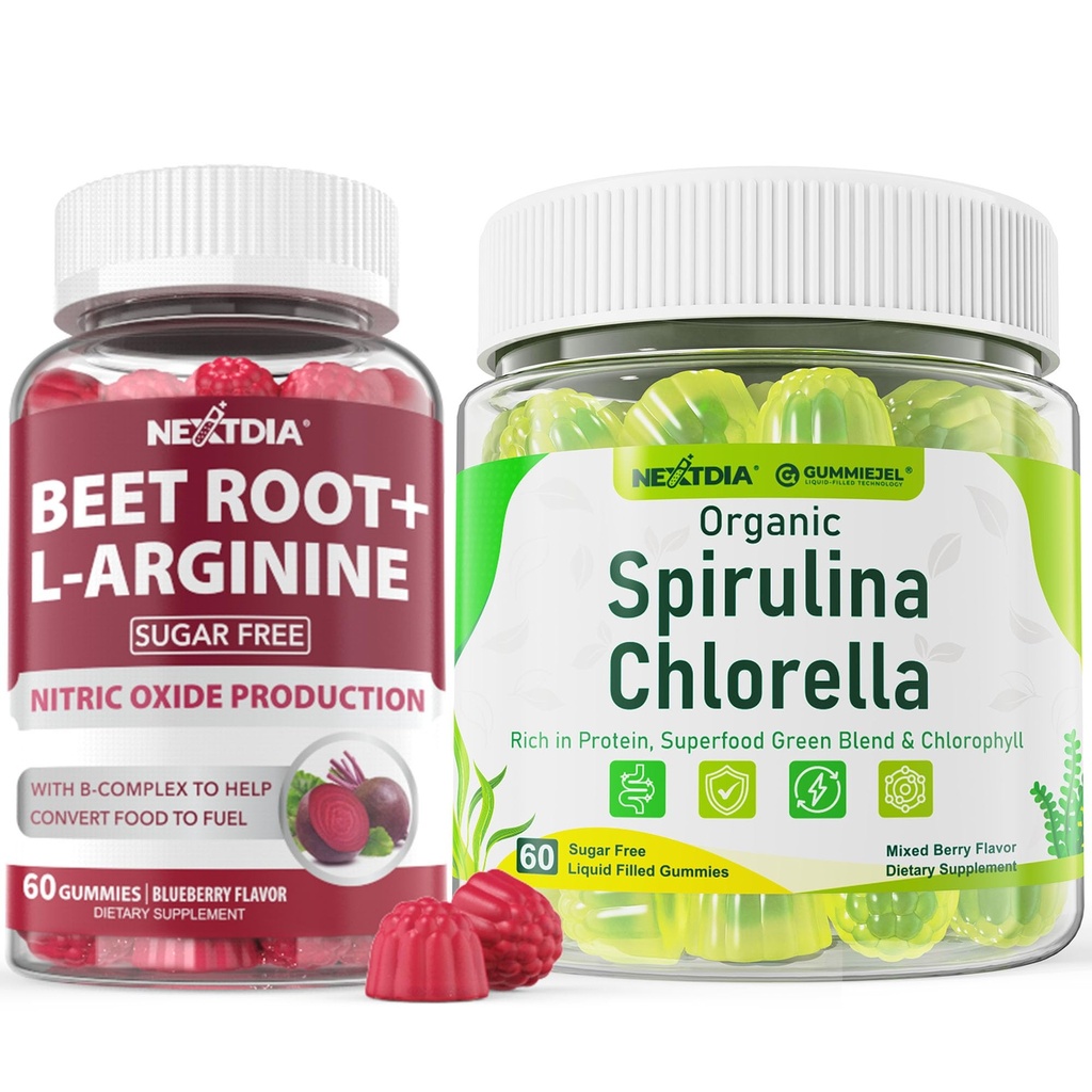 Organic Spirulina Chlorella Gummies 1 Pack + Beet Root Gummies 2 Pack