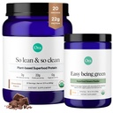 Ora Organic Greens Powder & Vegan Protein Power Bundle: 20+ Superfood Greens Blend - Citrus Flavor, 30 Servings + 22g Plant Based Protein, Chocolate Flavor, 20 Servings