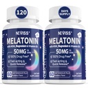 NEVISS Μελατονίνη 50 mg για Ενήλικες - Επιπλέον Δύναμη 9- σε- 1 Γρήγορη Διάλυση Υπογλώσσια - Υψηλή Δόση με Γλυκινικό Μαγνήσιο, Βιταμίνη D3, Ashwagandha, Λέμον Μπαλμ, Χαμομήλι, Χωρίς ζάχαρη, Vegan 120 δισκία