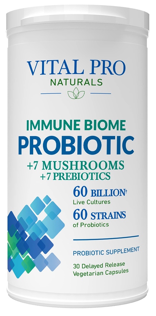 Vital Pro Naturals - Immune Biome Shelf Stable Probiotic with 60 Billion Cultures and 60 Strains, Digestive Support Probiotics for Women and Men with Prebiotics and Organic Mushrooms, 30 Capsules