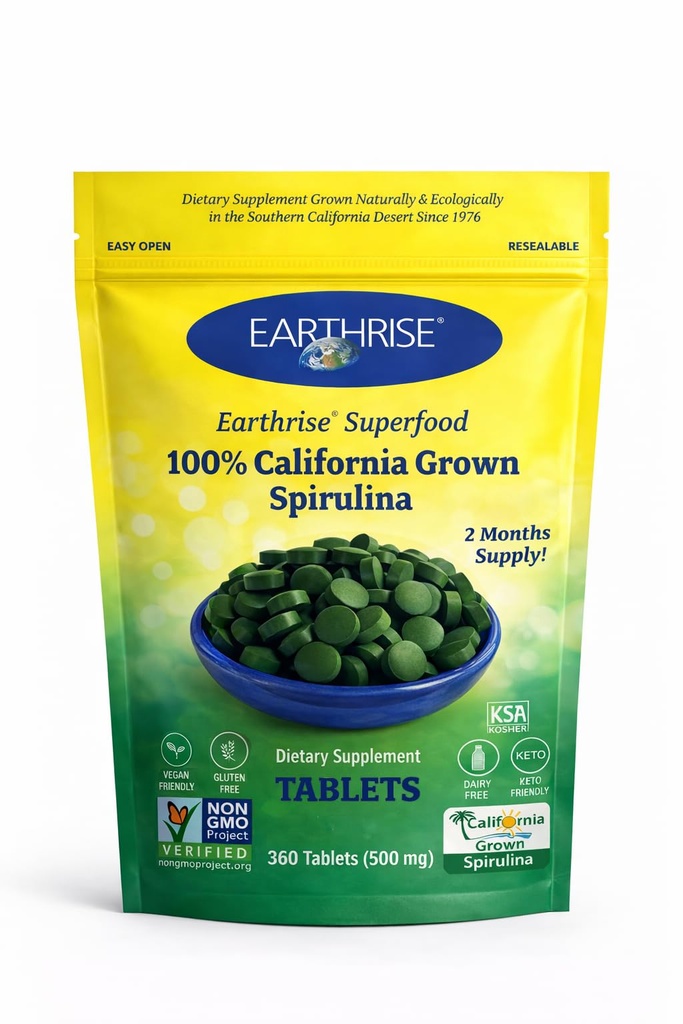 Earthrise Superfood California Spirulina 500mg Tablets, 360 Count | 100% Natural Premium, Vegan, Gluten Free, Keto Friendly, Non-GMO