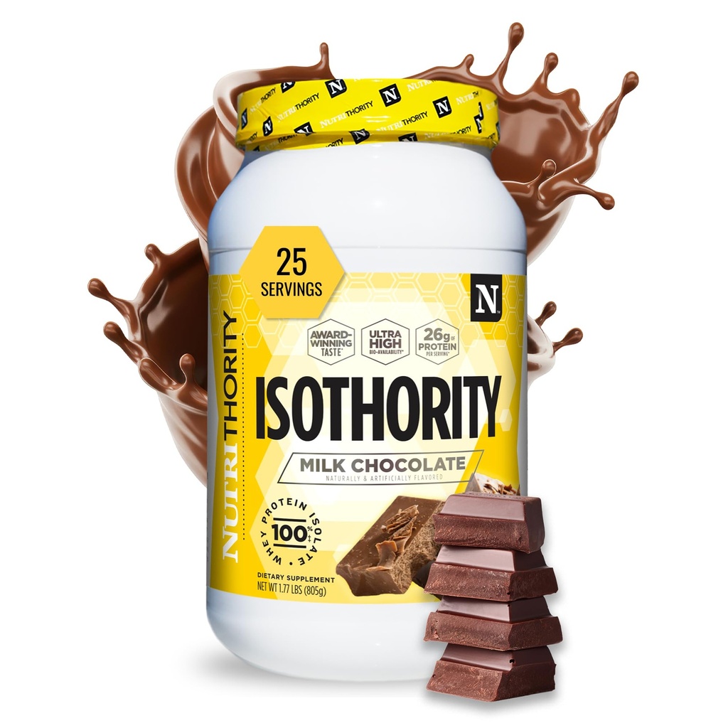 Isothority Whey Protein Isolate, Γάλα σοκολάτα, 2 lb - Ultra Απορροφήσιμη Διακλαδισμένη Αλυσίδα Αμινοξέα (BCAA) Σκόνη με 25g πρωτεΐνης ανά υπηρεσία, χαμηλής υδατανθράκων - Build Muscle & Accelerate Recovery