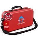 KAUGIC 500PCS Waterproof Hard Shell First Aid Kit, Travel | Emergency Kit for Camping, Hiking, Sports, Car, Office, Outdoor, Well-Organized Home Essentials, Durable Case, FSA-HSA