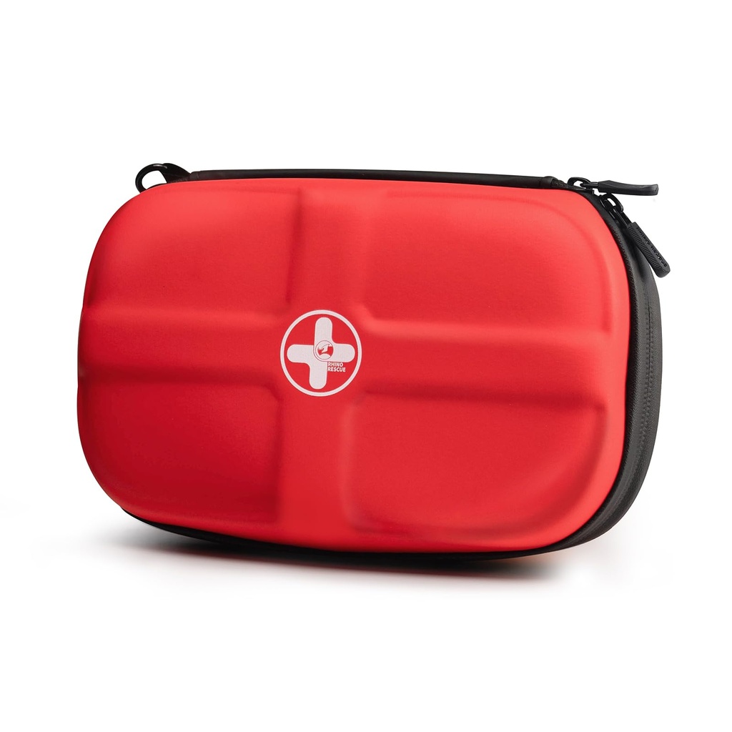 RHINO RESCUE EVA First Aid Kit Small Waterproof Travel Emergency Kit (Red) | Hiking First Aid Kit for Backpacking, Medical Kit for Travel, Home, Car, College Dorm Room, Camping, Boat, Back to School
