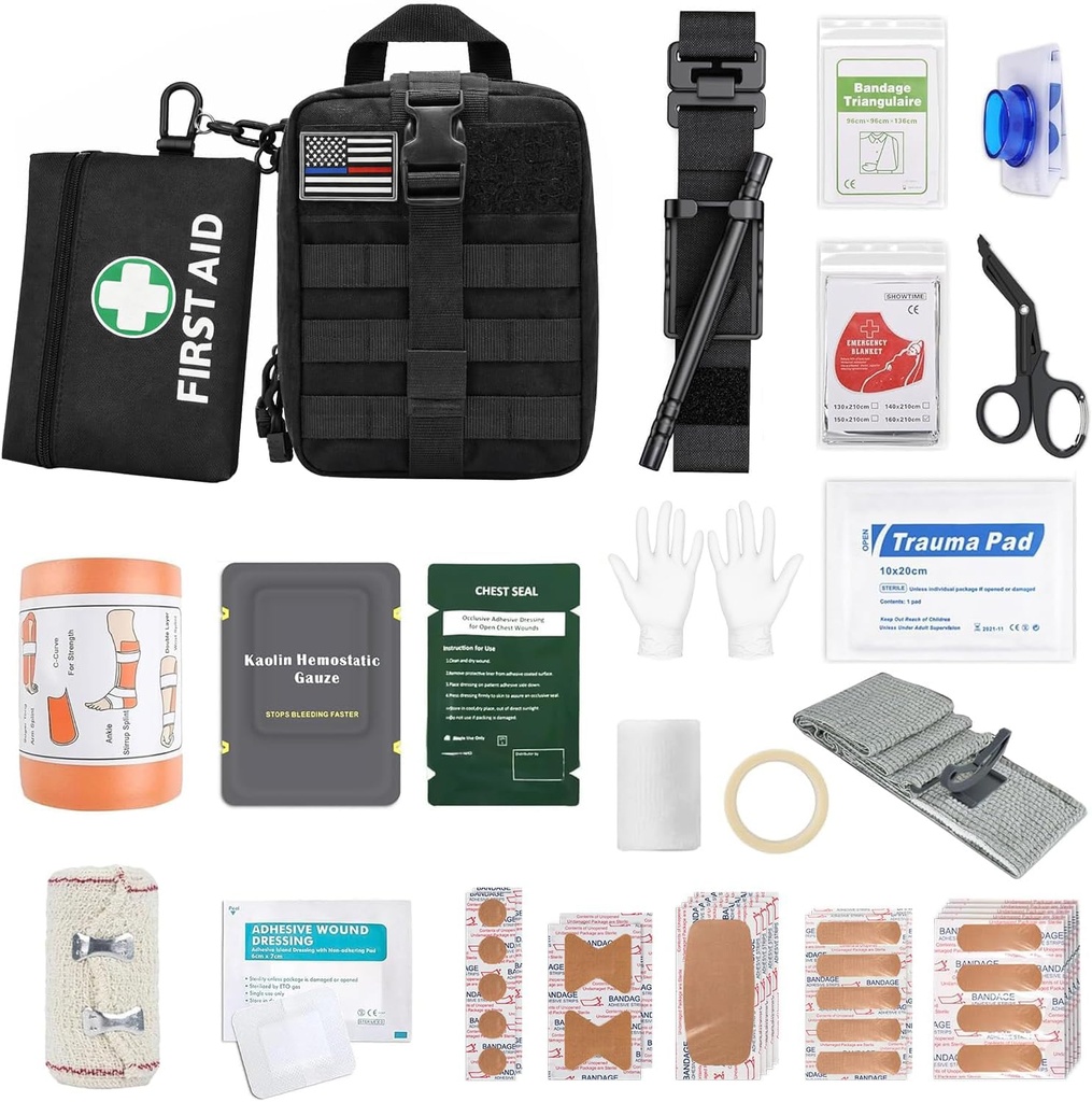 IFAK Trauma Kit with Tourniquet, Israeli Bandage, Splint, Tactical First Aid Kit for Car, Camping, Hiking and Travel with Molle Bag (66 Pack)