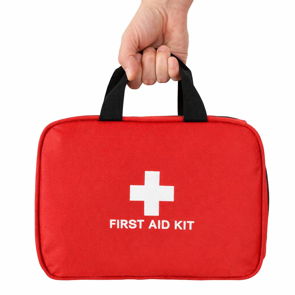 382 Piece Portable First Aid Kit, Emergency Preparedness Supplies for Home, Car, Travel, Camping, Office and Outdoor Use, Compact Red Bag with Assorted Bandages, Gauze and Care Accessories
