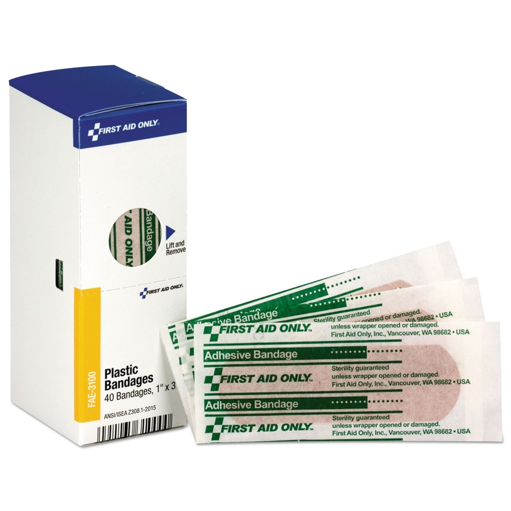 First Aid Only FAE-3100 SmartCompliance Refill Plastic Adhesive Bandages, 1" x 3", 40 Count