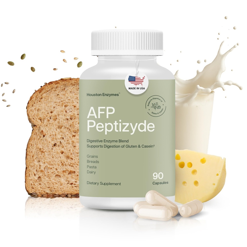Houston Enzymes AFP Peptizyde - Digestive Enzyme Combination for Protein, Casein & Gluten Proteins - Digestive Enzymes for Women and Men (90 Capsules)