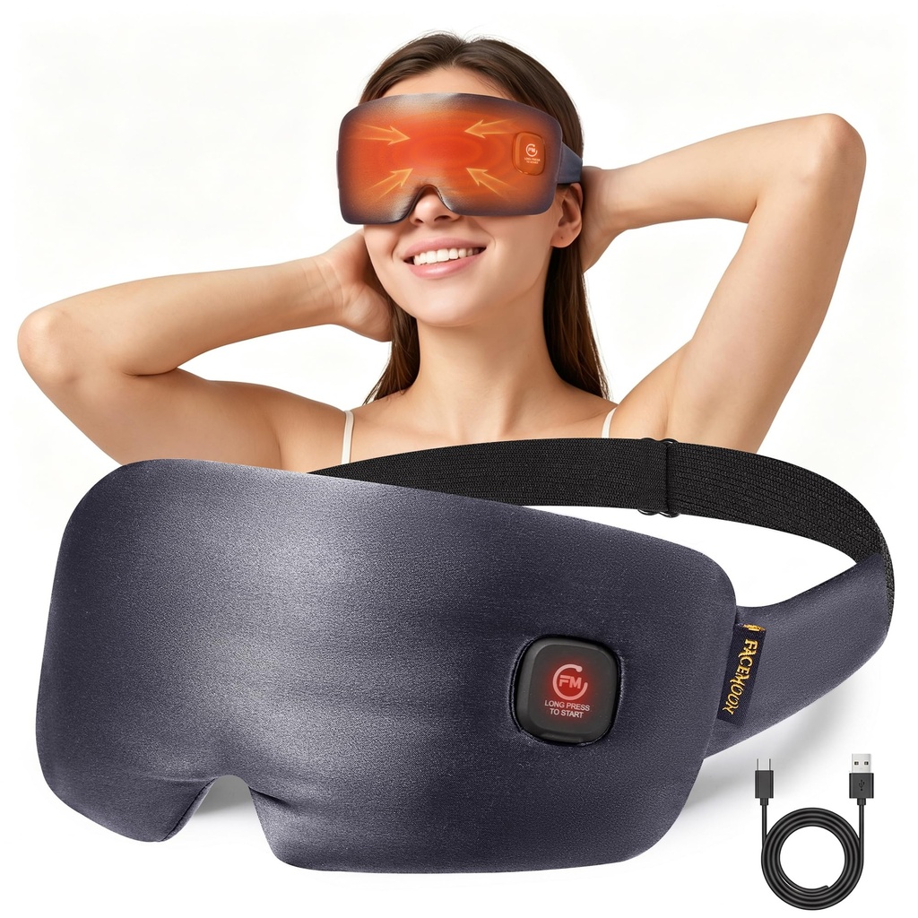 Heated Eye Mask for Dry Eyes Silk Cordless Warm Eye Compress Daily Eye Care | Soothing Relief for Migraine & Tired Eyes, Multi Scene Use for Home Office Travel, Rechargeable & Washable, Gray