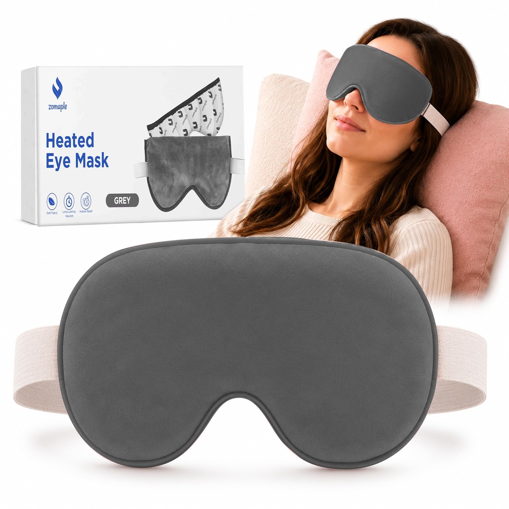 ZOMPALE Heated Eye Mask for Dry Eyes – Microwavable Moist Heat Eye Compress – Warm Compress for Eyes, Eye Strain & Stye Relief – Adjustable Strap, Washable Plush Cover, Reusable Eye Mask for Sleep