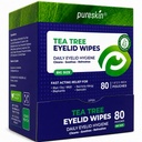 Pureskin Eyelid Wipes with Tea Tree Oil - 80 Eye Lid Cleaning Scrubs for Blepharitis, Demodex, MGD, Stye, Dry & Tired Eyes - Refreshing Cleansing Wipes with Aloe Vera, Hyaluronic Acid & Vitamin E