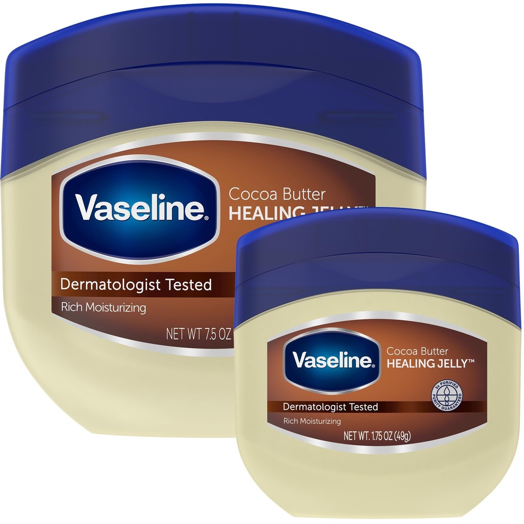 Vaseline Cocoa Butter Healing Jelly, 2 Sizes (7.5 Oz & 1.75 Oz) | Hypoallergenic, Dermatologist-Tested Rich Moisturizing Skin Protectant & Moisturizer for Healthy-Looking, Radiant Skin