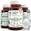 Natural Nutra Chelated Calcium Magnesium 1000/ 500 mg Συμπληρώματα Plus Betaine HCL - Chelated Cal Mag Βελτιώνει την Πυκνότητα των οστών, Υποστηρίζει τους μυς, τα δόντια, την καρδιαγγειακή & νευρική υγεία, 100 Vegan δισκία