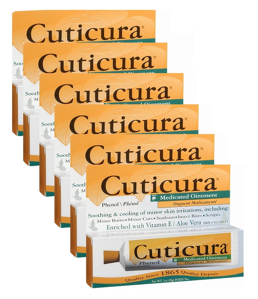 Cuticura Medicated Ointment | First Aid Antiseptic | Infection Protection | Antibiotic-Free Ointment for Cuts, Scrapes & Burns | Soothing Itch & Pain Relief with Aloe Vera & Vitamin E, 1oz (6 Pack)