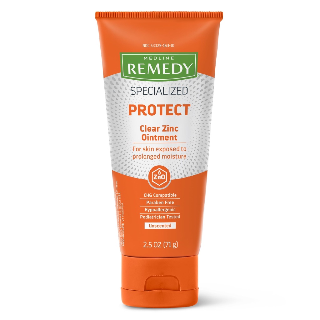 Medline Remedy Specialized Clear Zinc Oxide Ointment (2.5 oz Tube), Unscented, Transparent Protectant, Incontinence Care, Diaper Rash, Wetness Protection, Soothing, Hypoallergenic, Adults, Children