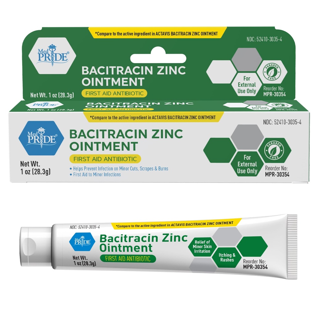 MED PRIDE Bacitracin Zinc Ointment, First Aid Antibiotic, 1 oz Tube