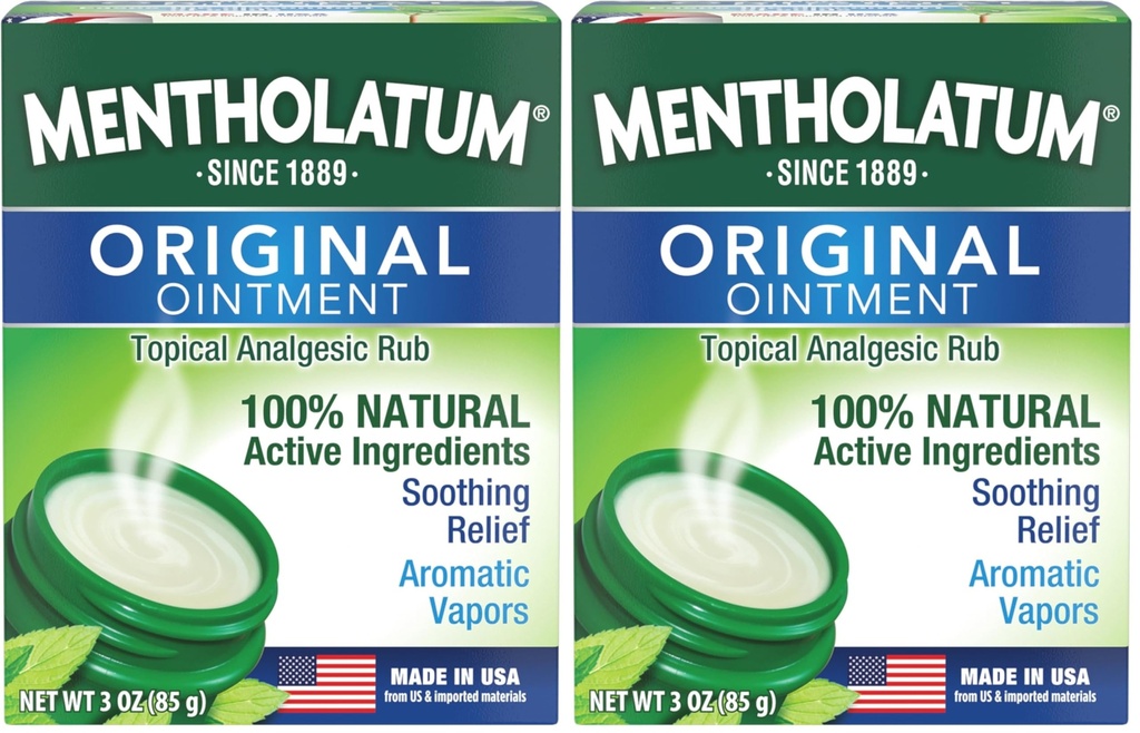 Mentholatum Original Vapor Chest Rub,Topical Analgesic Ointment,Vapors Soothe Nasal Passages & Relieve Chest and Muscle Aches Due to Cold & Cough,All-Natural Medicated Ingredients,3.0 oz,(Pack of 2)