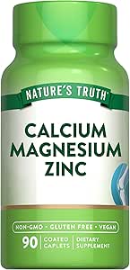 Nature's Truth Calcium Magnesium Zinc | 90 Coated Caplets | Vegan, Non-GMO, and Gluten Free Supplement