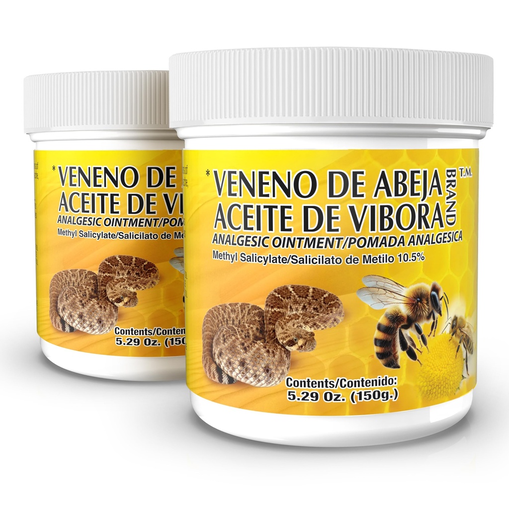 Veneno De Abeja, Aceite Vibora Ointment Analgesic Ointment Topical Pain Relief, Bee Venom Cream Reduce Inflammation Fresh Scent Unguent of 5.29 Oz Jars, (Pack of 2)