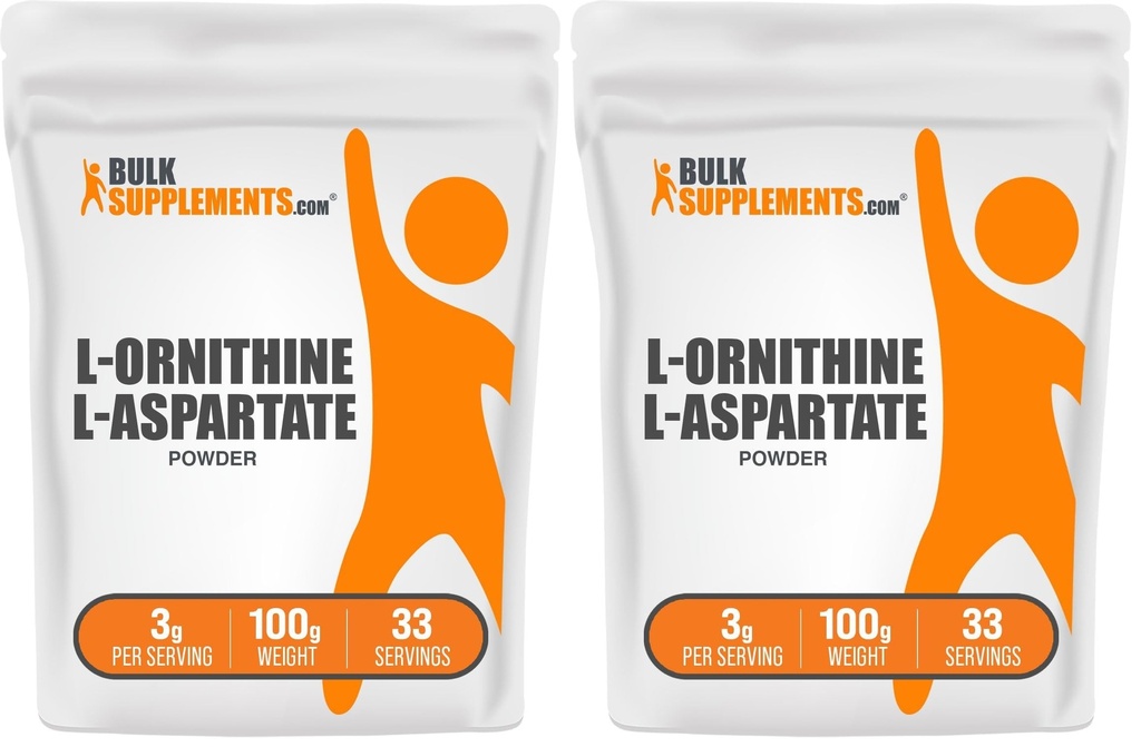 BulkSupplements.com L-Ornithine L-Aspartate Powder - Ornithine Supplement, Amino Acid Supplement - Gluten Free, 3g per Serving, 100g (3.5 oz) (Pack of 2)