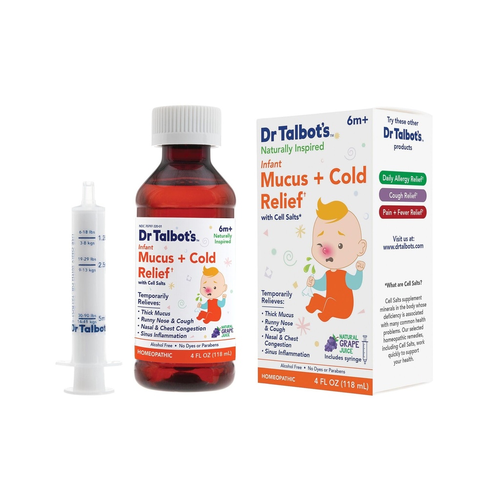 Dr. Talbot's Infant Mucus + Cold Relief - 4 fl oz | Naturally Inspired - Includes Syringe - Grape Juice Flavor