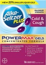 Alka Seltzer Plus Maximum Strength PowerMax Cold and Cough Medicine,Liquid Gels for adults with Pain Reliever, Fever Reducer, Cough Suppressant and Nasal Decongestant, 16 count