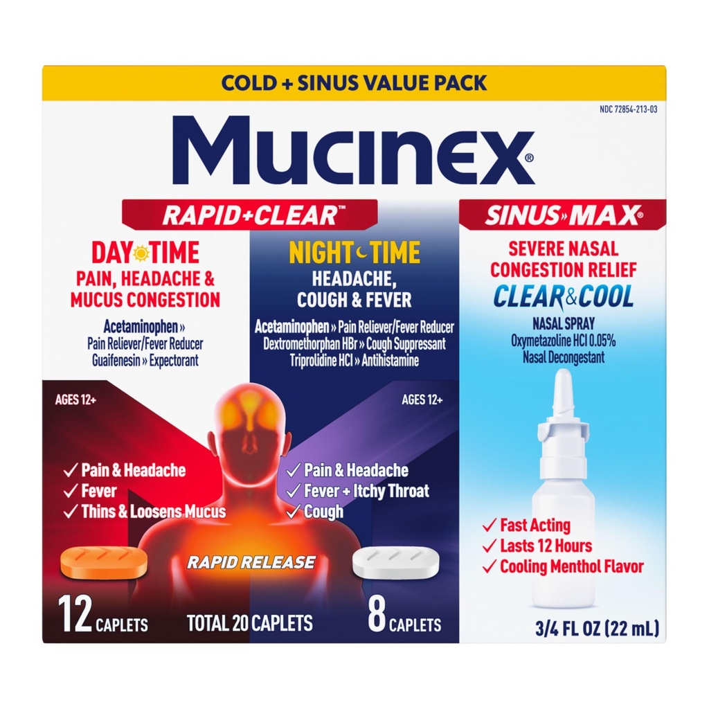 Mucinex Rapid+Clear Caplets (20ct) & Nasal Spray (0.75 oz) Combo Pack