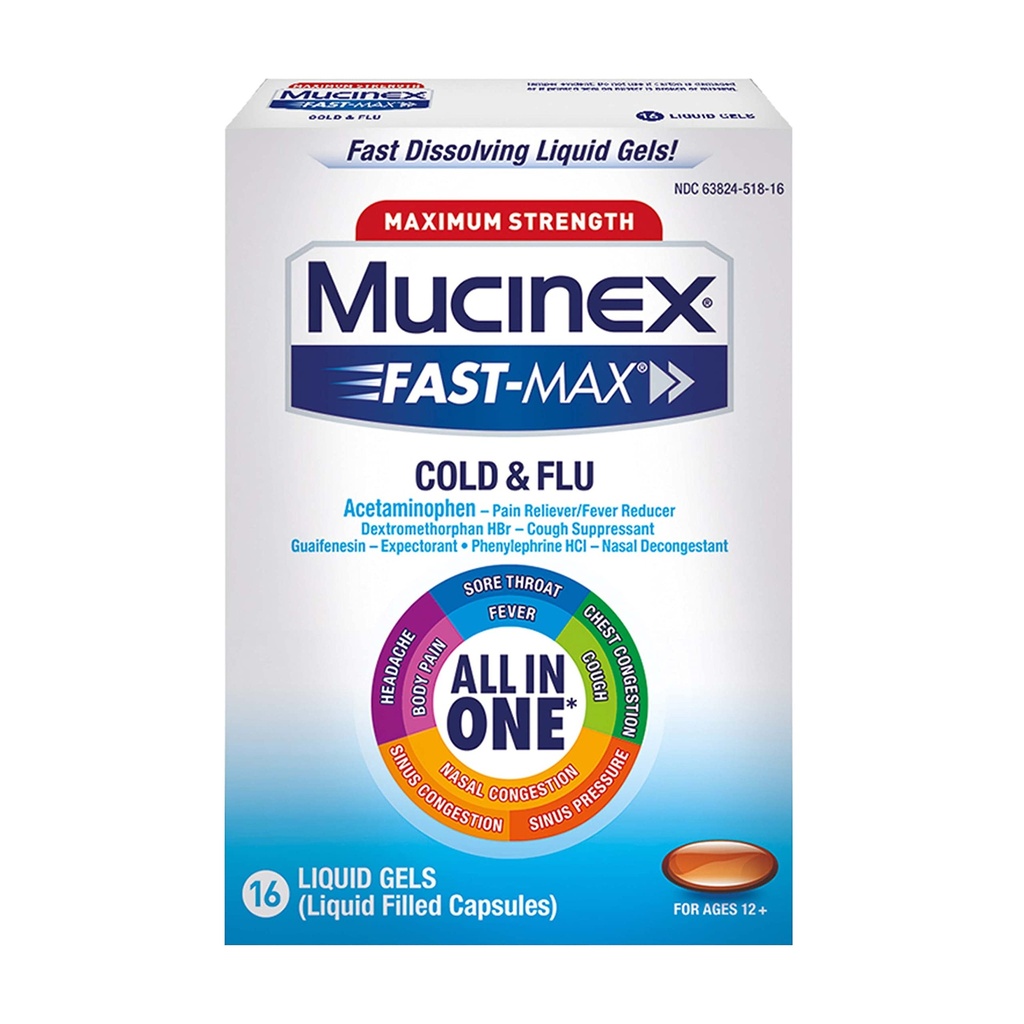 Mucinex Maximum Strength Fast-Max Cold & Flu All-in-One Liquid Gels, 16ct (Packaging May Vary)