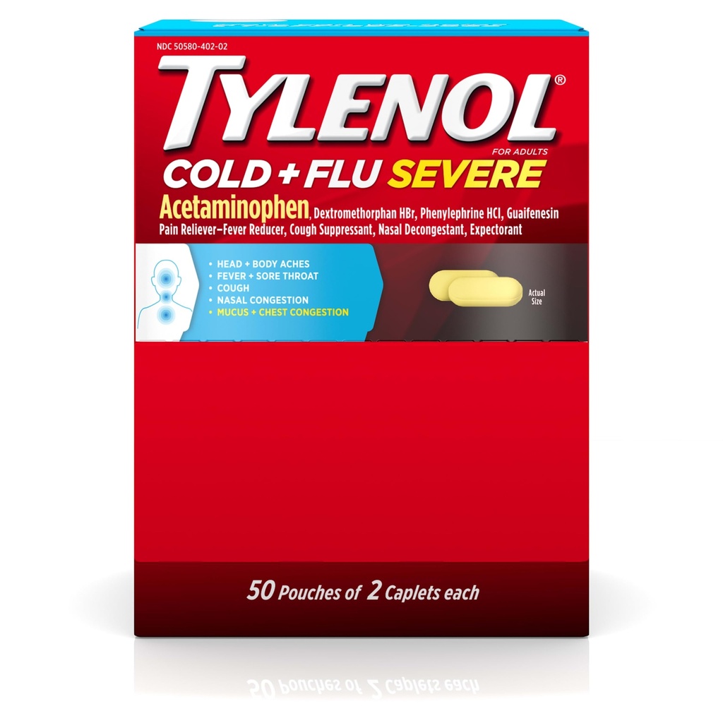 Tylenol Cold + Flu Severe Caplets, 50 x 2 ct