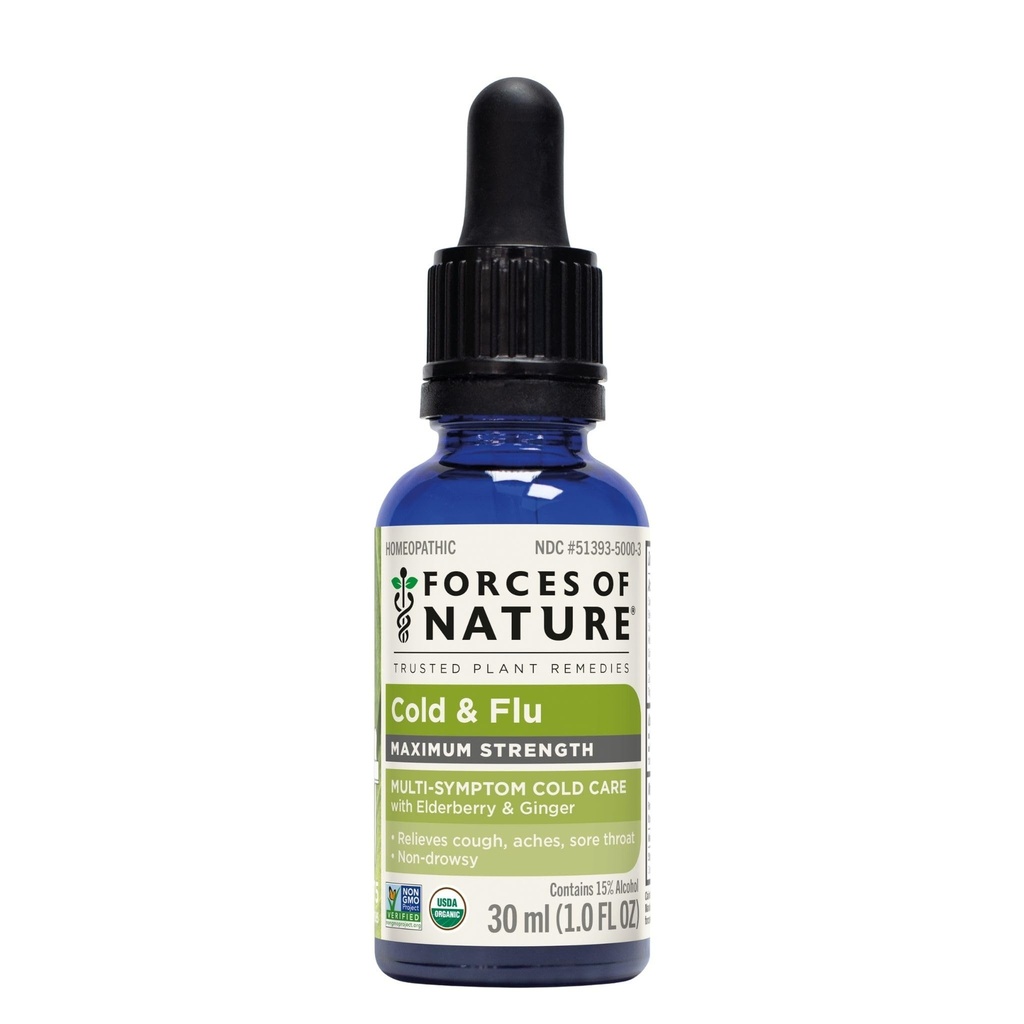 Forces of Nature Cold & Cough Relief, Organic Homeopathic Medicine for Cough, Congestion, Body Aches, Headache, Chills & Fatigue, Maximum Strength, Non-Drowsy Formula, 1 Fl Oz