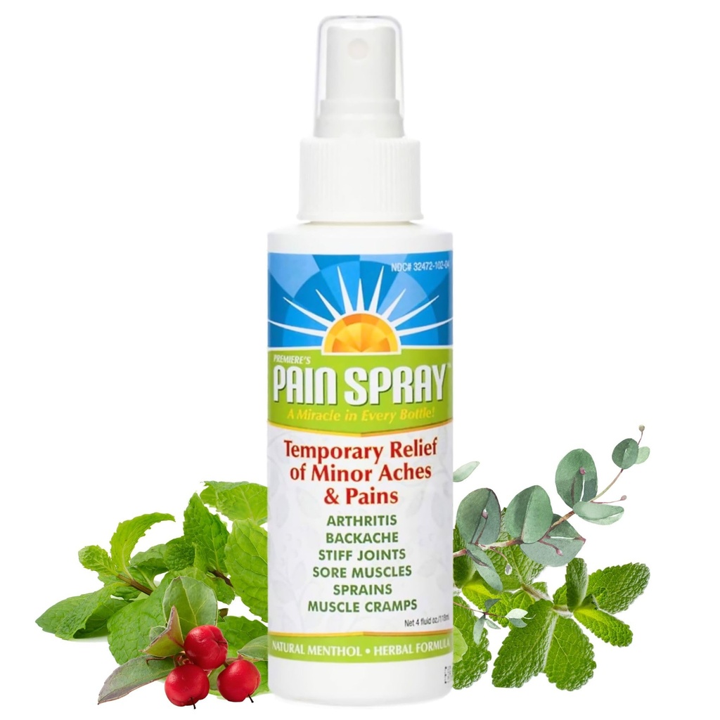 Premiere's Pain Spray All-Natural Menthol & Peppermint Oil Herbal Blend for Joint and Nerve Pain, Muscle Soreness, Sprains, Cramps, Sports Injuries, Back Pain & Neck Shoulder Aches - One Pack