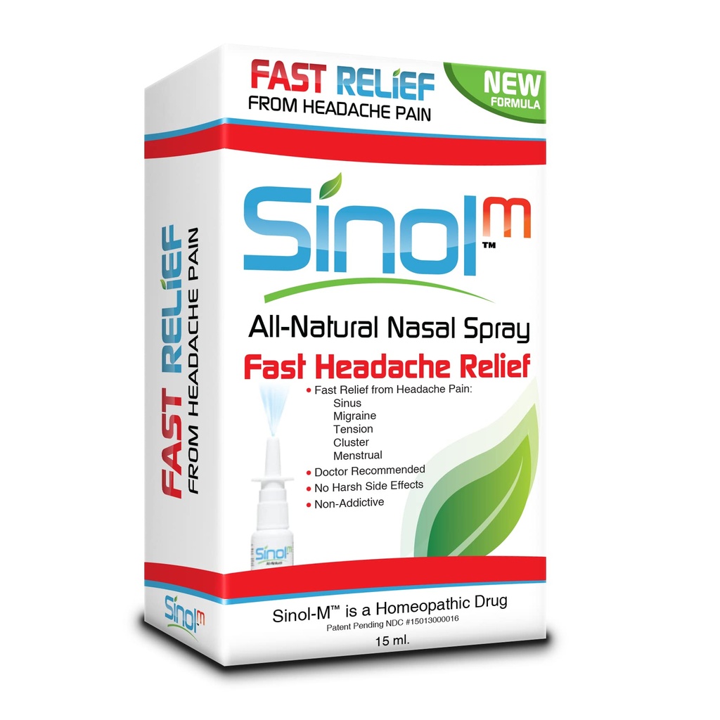 Sinol Headache Nasal Spray, Migraine and Sinus Relief, 57 Doses | For Migraine, Cluster and Sinus Headaches, Natural Ingredients, Non-Drowsy and Non-Addictive, Made in USA, Shake Before Use