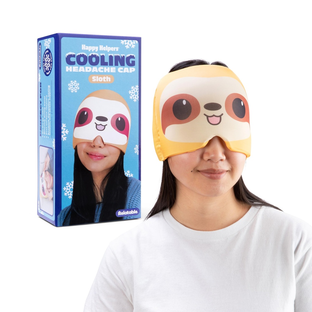 Happy Helpers Sloth Cooling Headache Cap by Relatable, Perfect for Soothing Support During Headaches, Hangovers, Post Workout Recovery, Stress Support and Cooling Support, Includes 1 Cooling Cap